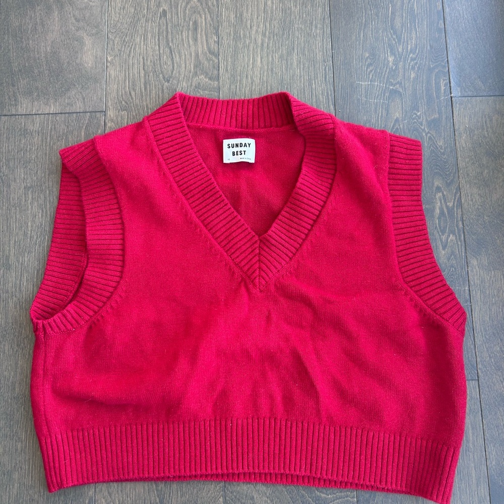 Sunday Best V-Neck Sweater Vest in Red